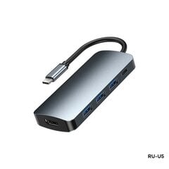 Адаптер Remax RU-U5 5-в-1 HDMI, 3x3.0USB, USB-C -Type-C / USB-C, док-станция цена и информация | Адаптеры и USB разветвители | 220.lv