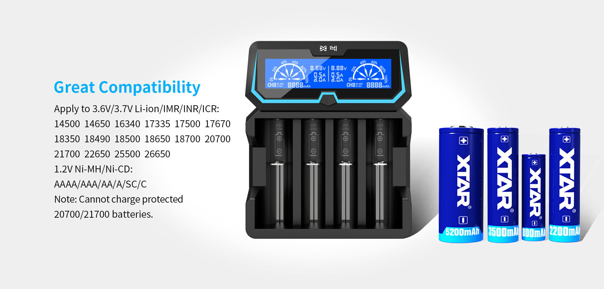 Akumulatora lādētājs XTAR X4 Li-Ion, Ni-Cd, Ni-MH akumulatoriem, ātra uzlāde цена и информация | Akumulatori, lādētāji un piederumi | 220.lv
