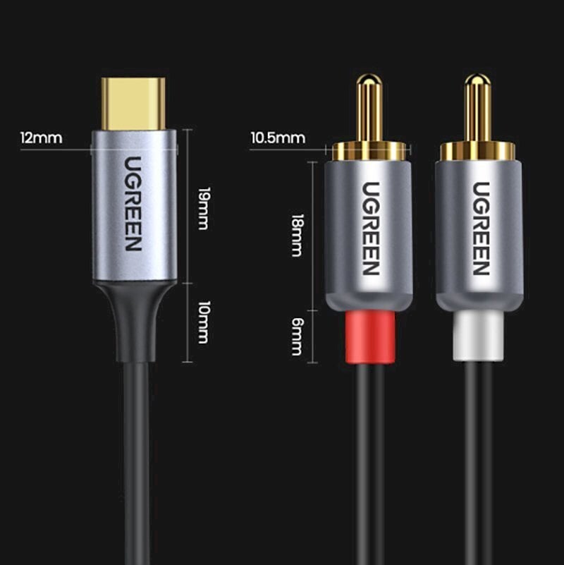 Ugreen USB Type C (male) - 2RCA (male) audio cable 1,5m gray (20193 CM451) cena un informācija | Savienotājkabeļi | 220.lv