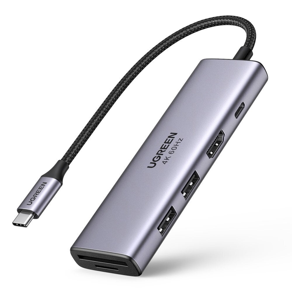 Ugreen 6in1 multifunctional USB Type C HUB - 2x USB 3.2 Gen 1 / HDMI 4K 60Hz / SD and TF memory card reader / USB Type C PD 100W gray (60384 CM511) цена и информация | Savienotājkabeļi | 220.lv