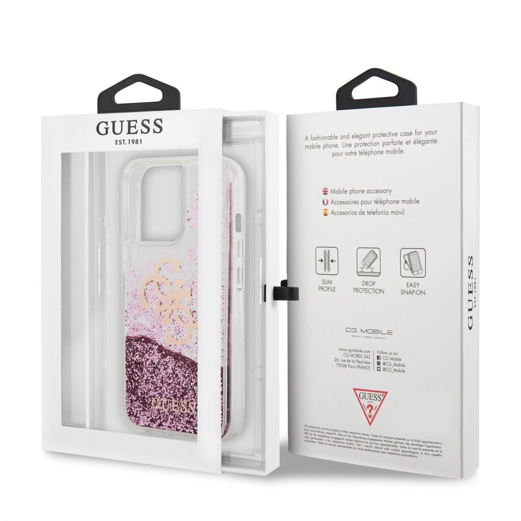 GUHCP13LLG4GPI Guess TPU Big 4G Liquid Glitter Pink Case for iPhone 13 Pro Transparent cena un informācija | Telefonu vāciņi, maciņi | 220.lv