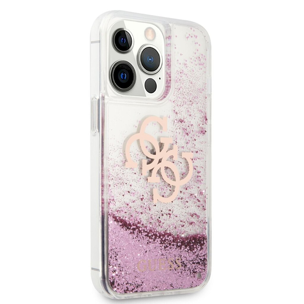 GUHCP13LLG4GPI Guess TPU Big 4G Liquid Glitter Pink Case for iPhone 13 Pro Transparent cena un informācija | Telefonu vāciņi, maciņi | 220.lv