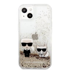 KLHCP13MGKCD Karl Lagerfeld Liquid Glitter Karl and Choupette Case for iPhone 13 Gold cena un informācija | Telefonu vāciņi, maciņi | 220.lv