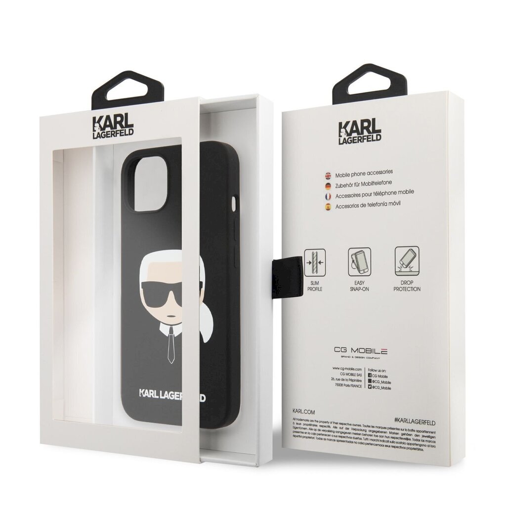 KLHCP13MSLKHBK Karl Lagerfeld Liquid Silicone Karl Head Case for iPhone 13 Black cena un informācija | Telefonu vāciņi, maciņi | 220.lv