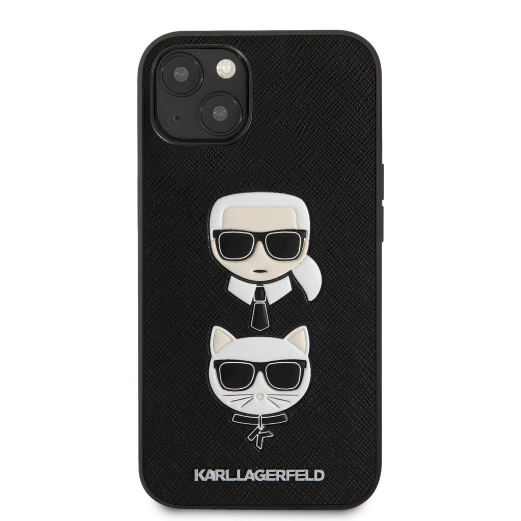 KLHCP13MSAKICKCBK Karl Lagerfeld PU Saffiano Karl and Choupette Heads Case for iPhone 13 Black cena un informācija | Telefonu vāciņi, maciņi | 220.lv