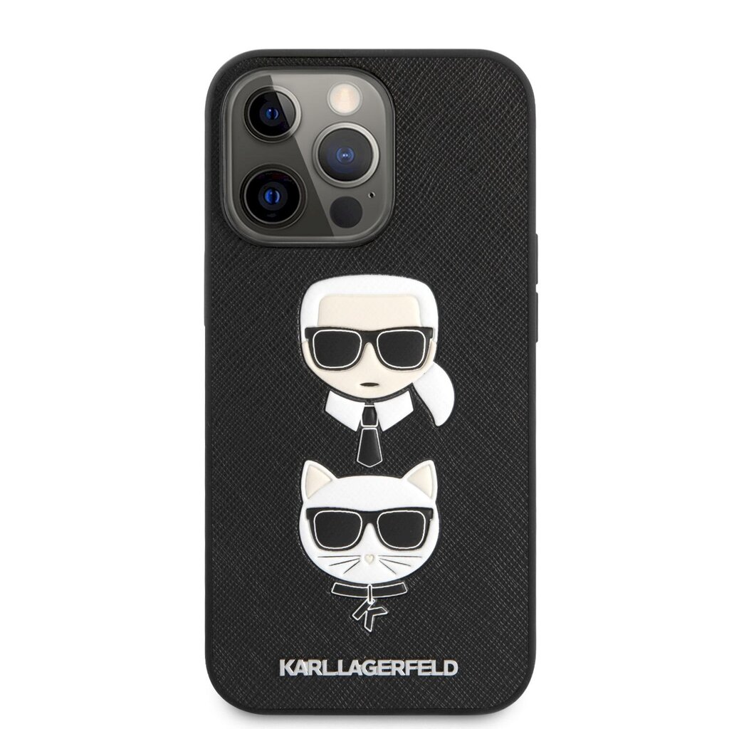 KLHCP13XSAKICKCBK Karl Lagerfeld PU Saffiano Karl and Choupette Heads Case for iPhone 13 Pro Max Black цена и информация | Telefonu vāciņi, maciņi | 220.lv