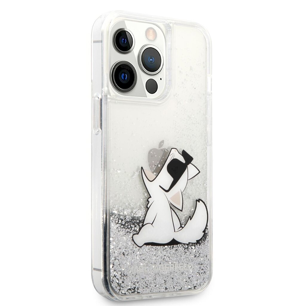 KLHCP13LGCFS Karl Lagerfeld Liquid Glitter Choupette Eat Case for iPhone 13 Pro Silver cena un informācija | Telefonu vāciņi, maciņi | 220.lv