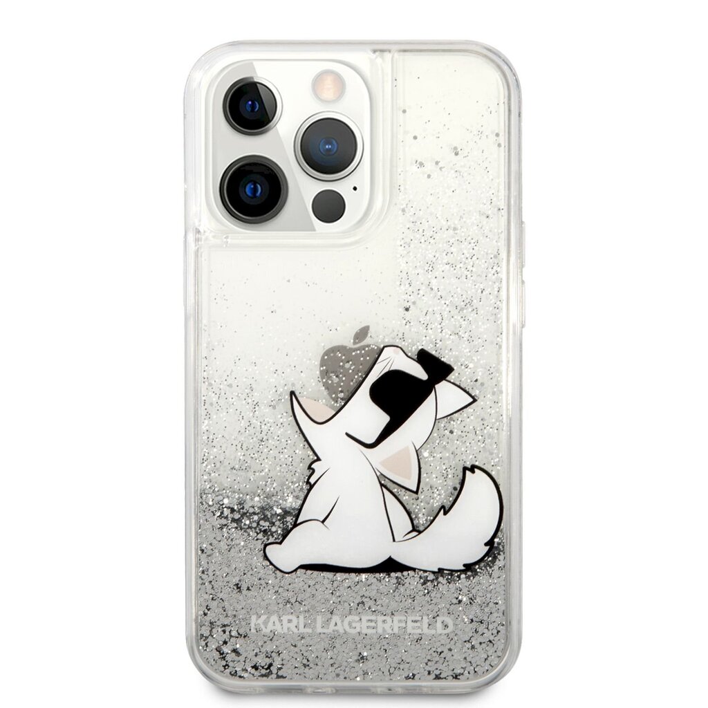 KLHCP13LGCFS Karl Lagerfeld Liquid Glitter Choupette Eat Case for iPhone 13 Pro Silver cena un informācija | Telefonu vāciņi, maciņi | 220.lv