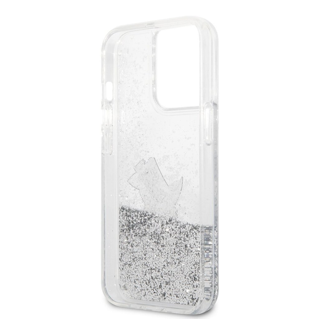 KLHCP13XGCFS Karl Lagerfeld Liquid Glitter Choupette Eat Case for iPhone 13 Pro Max Silver cena un informācija | Telefonu vāciņi, maciņi | 220.lv