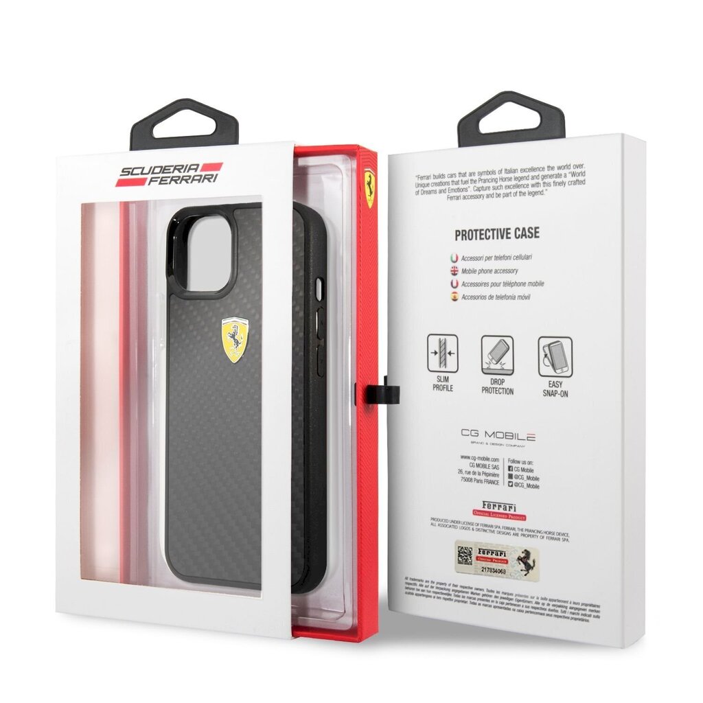 FEHCP13MFCABK Ferrari Real Carbon Hard Case for iPhone 13 Black cena un informācija | Telefonu vāciņi, maciņi | 220.lv