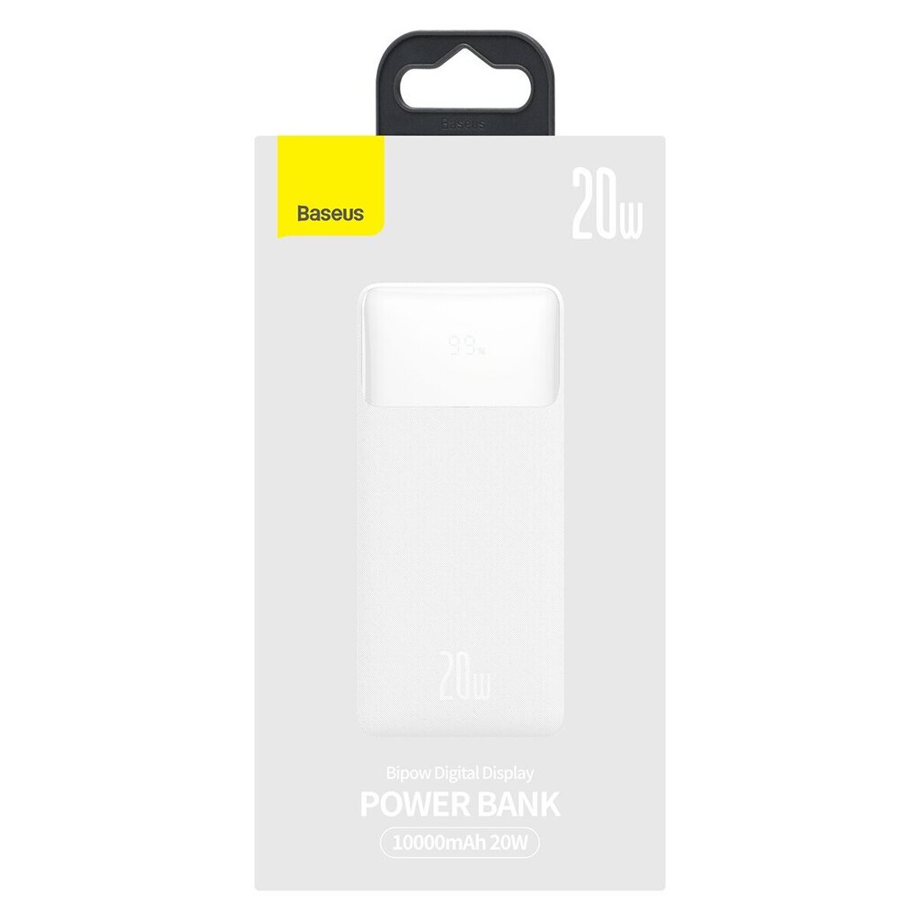 Baseus Bipow PPDML-L02 portatīvā baterija 10000 mAh / 20W / 12V / 3A balta цена и информация | Lādētāji-akumulatori (Power bank) | 220.lv