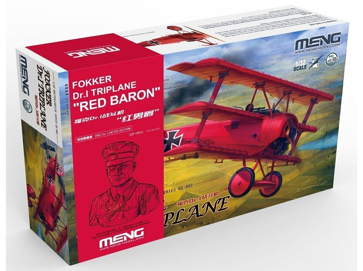 Meng Model - Limited Edition Fokker Dr.I Triplane "Red Baron" includes 1:10 bust of Manfred von Richthofen, 1/32, QS-002S цена и информация | Konstruktori | 220.lv