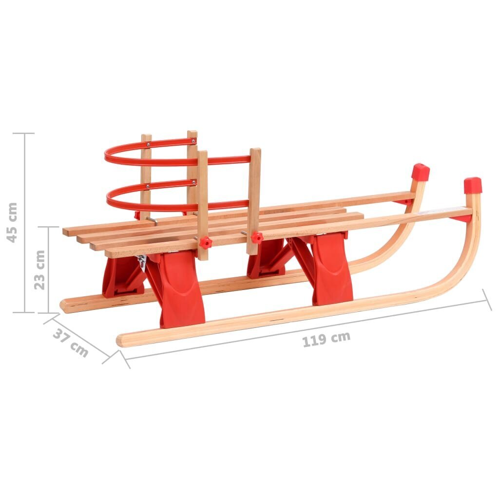 vidaXL bērnu sniega ragavas ar atzveltni, koks, 110 cm, salokāmas цена и информация | Ragavas | 220.lv