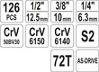 Instrumentu komplekts, 1/4, 1/2, 3/8 (126 gab.), YT-38875 YATO цена и информация | Rokas instrumenti | 220.lv