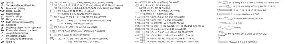 Instrumentu komplekts, 1/4, 1/2, 3/8 (126 gab.), YT-38875 YATO цена и информация | Rokas instrumenti | 220.lv