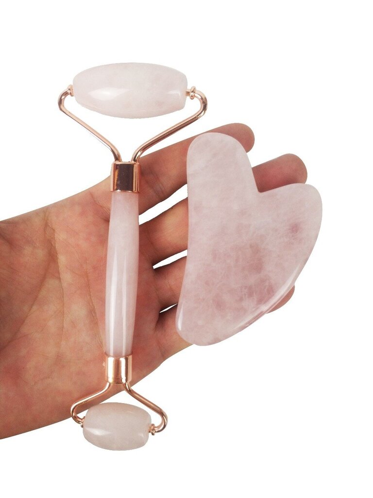 Nefrīta rullītis (Jade Roller) un gua sha no rozā kvarca cena un informācija | Sejas tīrīšanas un masāžas ierīces | 220.lv