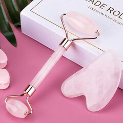 Nefrīta rullītis (Jade Roller) un gua sha no rozā kvarca cena un informācija | Sejas tīrīšanas un masāžas ierīces | 220.lv