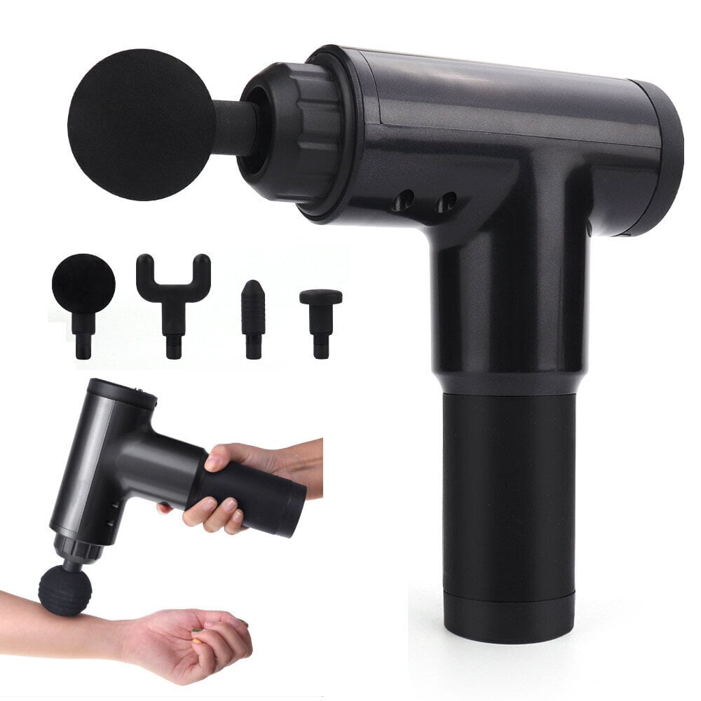 Massage gun | Bezvadu masāžas trieciena pistole, muskuļu masieris ar 4 uzgaļiem цена и информация | Masāžas ierīces | 220.lv