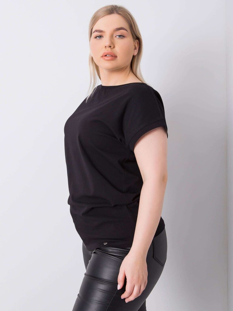 Melns plus izmēra kokvilnas t-krekls. Black XL cena un informācija | Blūzes, sieviešu krekli | 220.lv