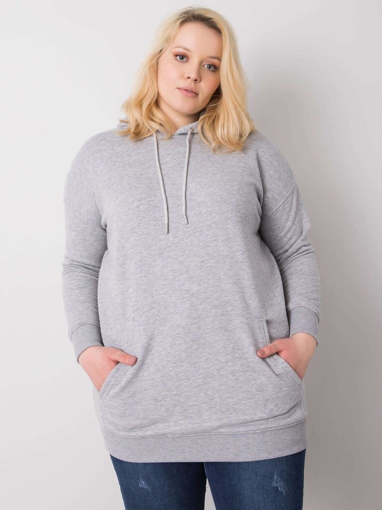Pelēks melange kokvilnas plus izmēra sporta krekls ar kapuci. Grey XL cena un informācija | Jakas sievietēm | 220.lv