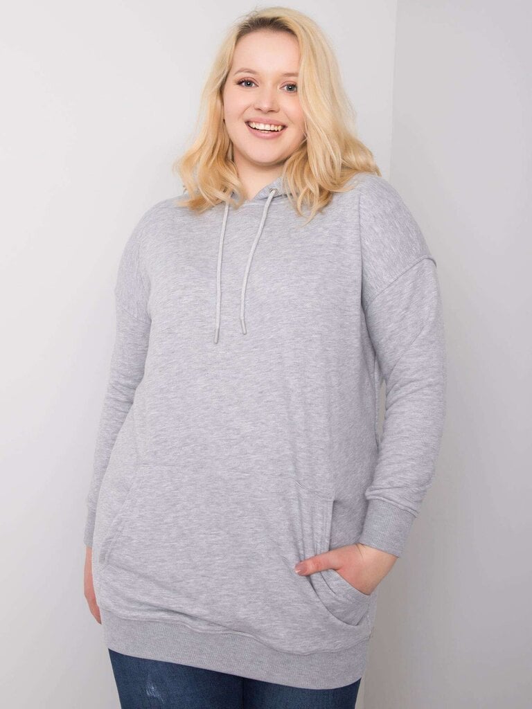 Pelēks melange kokvilnas plus izmēra sporta krekls ar kapuci. Grey XL cena un informācija | Jakas sievietēm | 220.lv