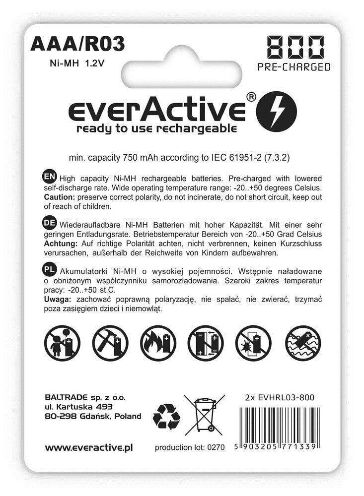 Uzlādējamas baterijas everActive EVHRL03-800 cena un informācija | Baterijas | 220.lv