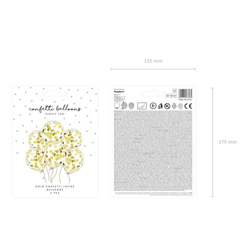 Baloni ar dzeltenu konfeti, 30 cm cena un informācija | Baloni | 220.lv