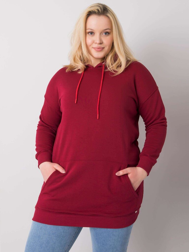 Plus izmēra bordo kokvilnas sporta krekls ar kapuci. Maroon XL цена и информация | Jakas sievietēm | 220.lv