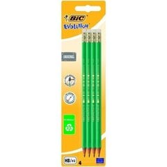 Карандаши с ластиком Bic Evolution Original HB, 4 шт. В упаковке 049012 цена и информация | Письменные принадлежности | 220.lv