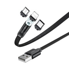 Магнитный USB-кабель REMAX Flag Series + комплект вилок Lightning / USB Type C / micro USB 2.1A, 1 м, черный (RC-169th) цена и информация | Кабели для телефонов | 220.lv