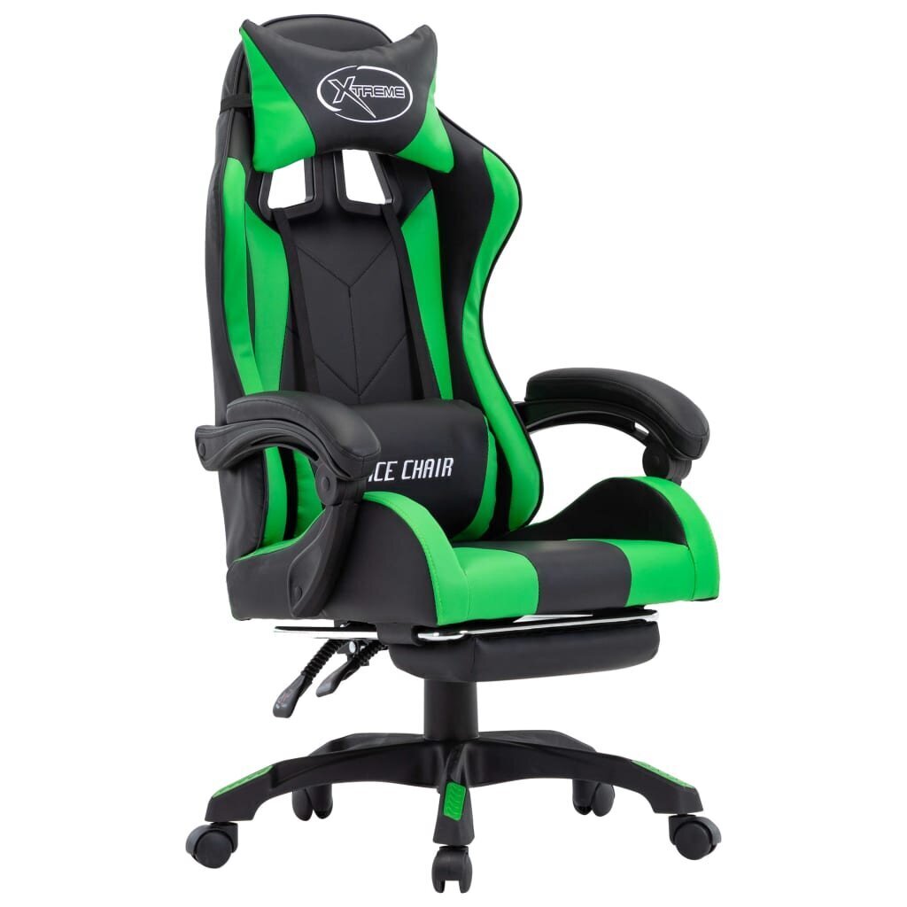 vidaXL biroja krēsls ar kāju balstu, zaļa un melna mākslīgā āda cena un informācija | Biroja krēsli | 220.lv