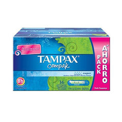 Tamponi TAMPAX Compak Super, 36 gab. cena un informācija | Tamponi, higiēniskās paketes, ieliktnīši | 220.lv