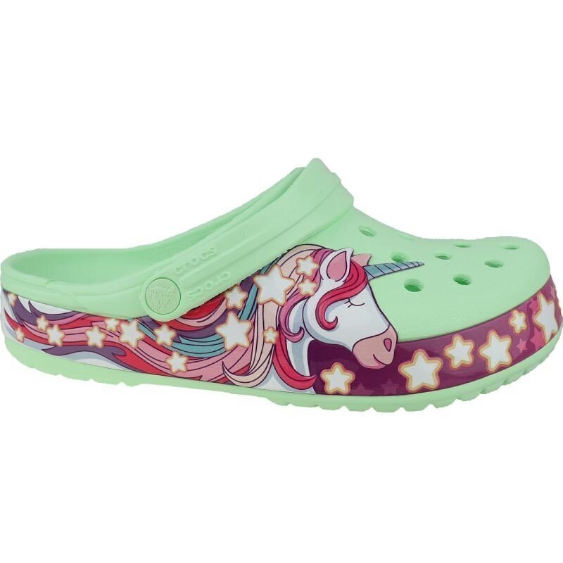 Čības meitenēm Crocs Fun Lab Unicorn Band Clog, zaļas 206270-3TI cena un informācija | Bērnu čības, maiņas apavi | 220.lv