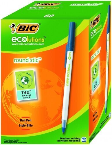 Lodīšu pildspalvas BIC ECO ROUND STIC 1.0 mm melnas, iepakojumā 60 gab. (256651) цена и информация | Rakstāmpiederumi | 220.lv