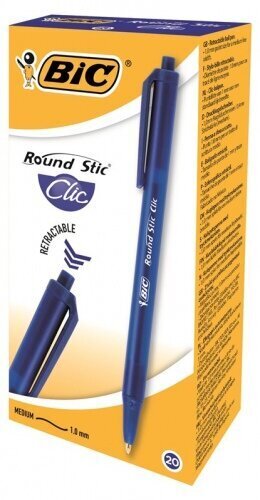 Lodīšu pildspalva BIC Round Stic Clic Blue, 20 gab., 379640 cena un informācija | Rakstāmpiederumi | 220.lv