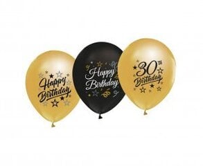 Beauty & Charm baloni ar uzrakstu 30, zelts un melns, 5 gab. cena un informācija | Baloni | 220.lv