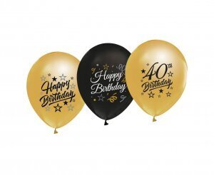 Beauty & Charm baloni ar uzrakstu 40, zelts un melns, 5 gab. cena un informācija | Baloni | 220.lv