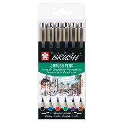Набор маркеров с кисточковым наконечником Sakura Pigma Brush, 6 шт цена и информация | Письменные принадлежности | 220.lv
