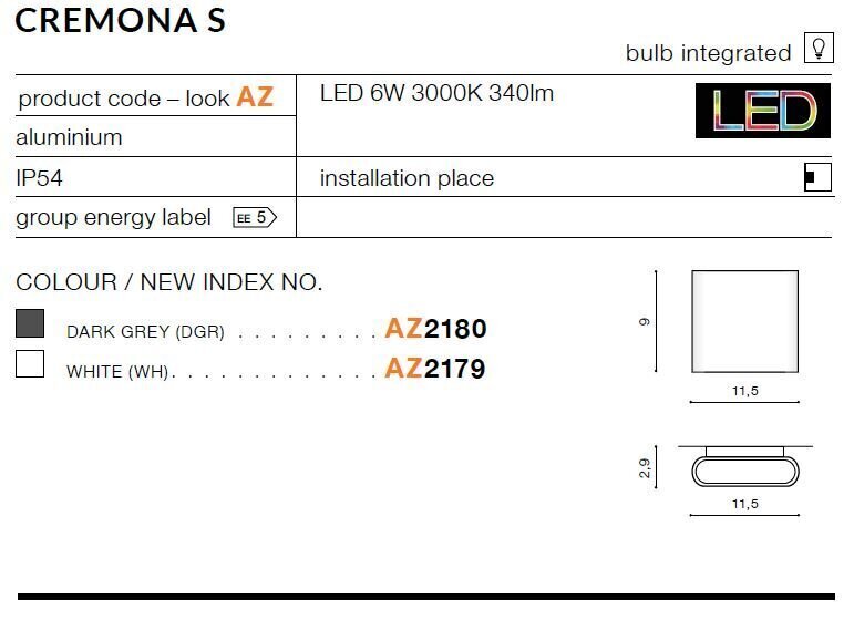 Azzardo sienas āra gaismeklis Cremona S AZ2179 cena un informācija | Āra apgaismojums | 220.lv