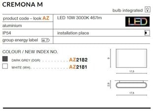 Azzardo sienas āra gaismeklis Cremona M AZ2181 cena un informācija | Āra apgaismojums | 220.lv