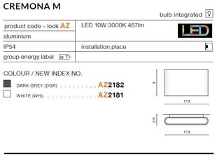 Azzardo sienas āra gaismeklis Cremona M AZ2182 cena un informācija | Āra apgaismojums | 220.lv