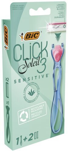 Skuveklis BIC System razors SOLEIL CLICK Sensitive, 1+2 gab. cena un informācija | Skūšanās piederumi, kosmētika | 220.lv