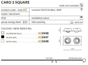 Azzardo встраиваемый светильник Caro 2 Square AZ2438 цена и информация | Монтируемые светильники, светодиодные панели | 220.lv