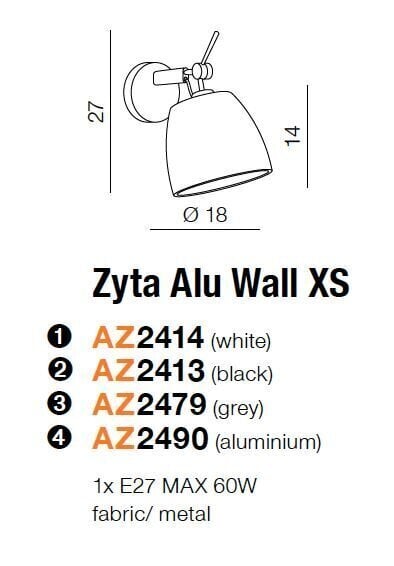 Azzardo sienas lampa Zyta Alu Wall XS AZ2479 цена и информация | Sienas lampas | 220.lv