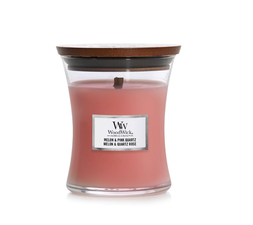 WoodWick aromātiska svece Melon & Pink Quartz, 275 g cena un informācija | Sveces un svečturi | 220.lv