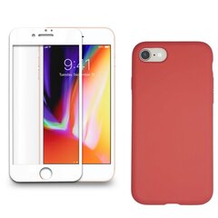 Силиконовый чехол «SoundBerry» красный Full protection + защитное стекло для iPhone 7/8, белый цена и информация | Чехлы для телефонов | 220.lv