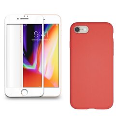 360 aizsardzība- komplekts silikona vāciņš iPhone 7/8 sarkans (strawberry) un aizsargstikls balts cena un informācija | Ekrāna aizsargstikli | 220.lv