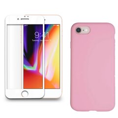 Силиконовый чехол «SoundBerry» pозовый Full protection + защитное стекло для iPhone 7/8, белый цена и информация | Защитные пленки для телефонов | 220.lv