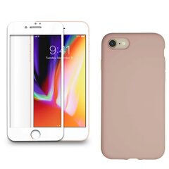 360 aizsardzība- komplekts silikona vāciņš iPhone 7/8 rozā (misty rose) un aizsargstikls balts cena un informācija | Ekrāna aizsargstikli | 220.lv