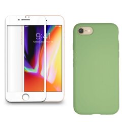 Силиконовый чехол «SoundBerry» зеленый Full protection + защитное стекло для iPhone 7/8, белый цена и информация | Защитные пленки для телефонов | 220.lv